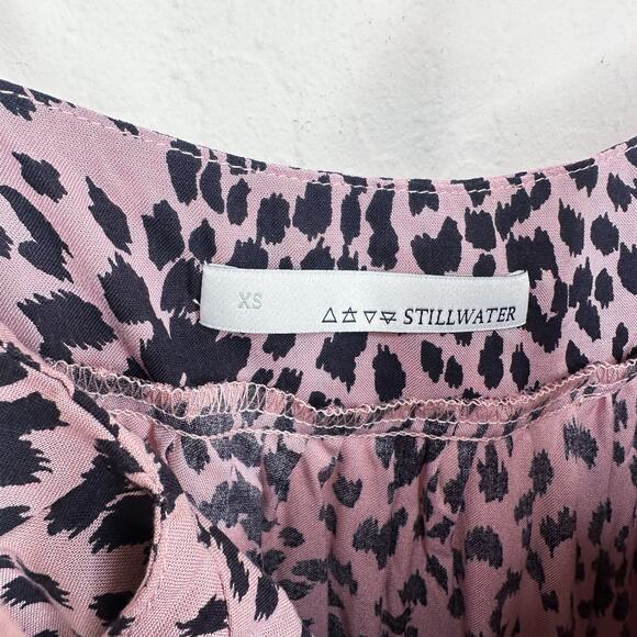 Stillwater Memz Pebbles Pink Cheetah Leopard Print Tiered Leg Slit Maxi Dress XS - Picture 7 of 13